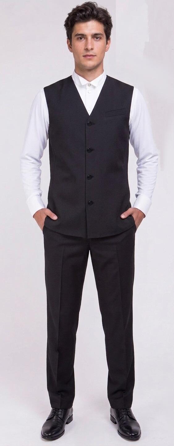 Gilet lungo stile giacca tutto in stoffa senza raso dietro con spacchetti laterali U720