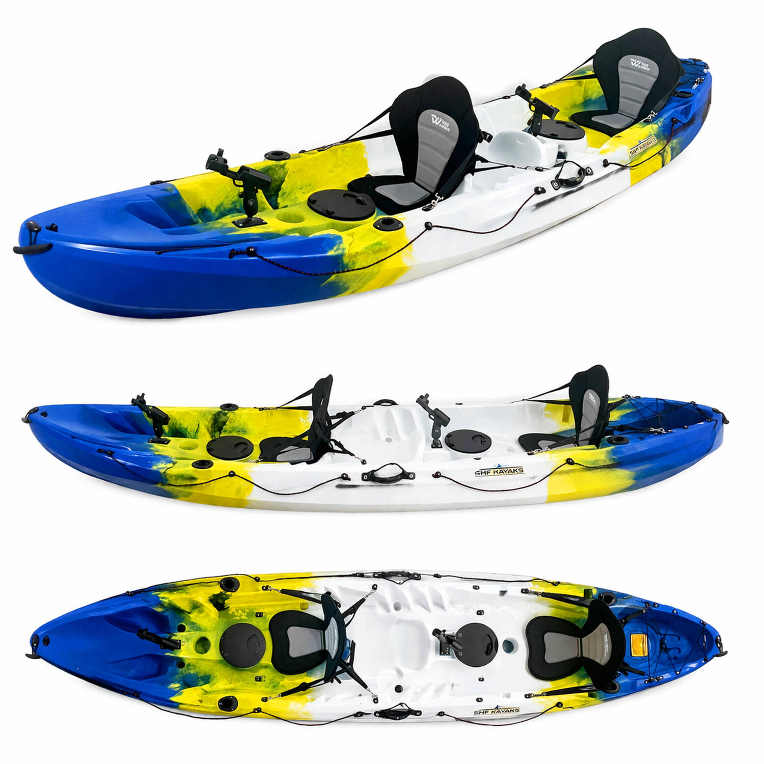Kayak canoa biposto da pesca e turismo SKF Dolphin - 370 cm - 31 kg Blu - Bianco - Giallo