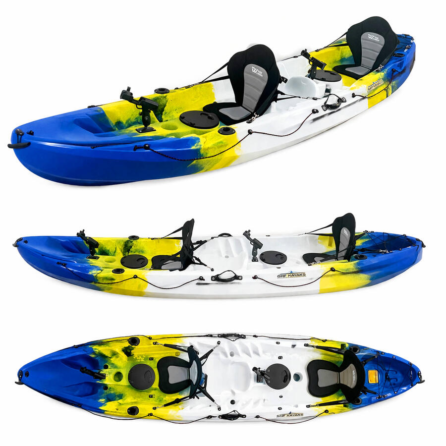 Kayak canoa biposto da pesca e turismo SKF Dolphin - 370 cm - 31 kg Blu - Bianco - Giallo