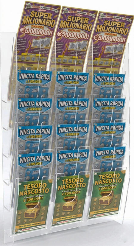 Espositore da parete per schede Lotto, Super Enalotto e Gratta e Vinci a 18 tasche