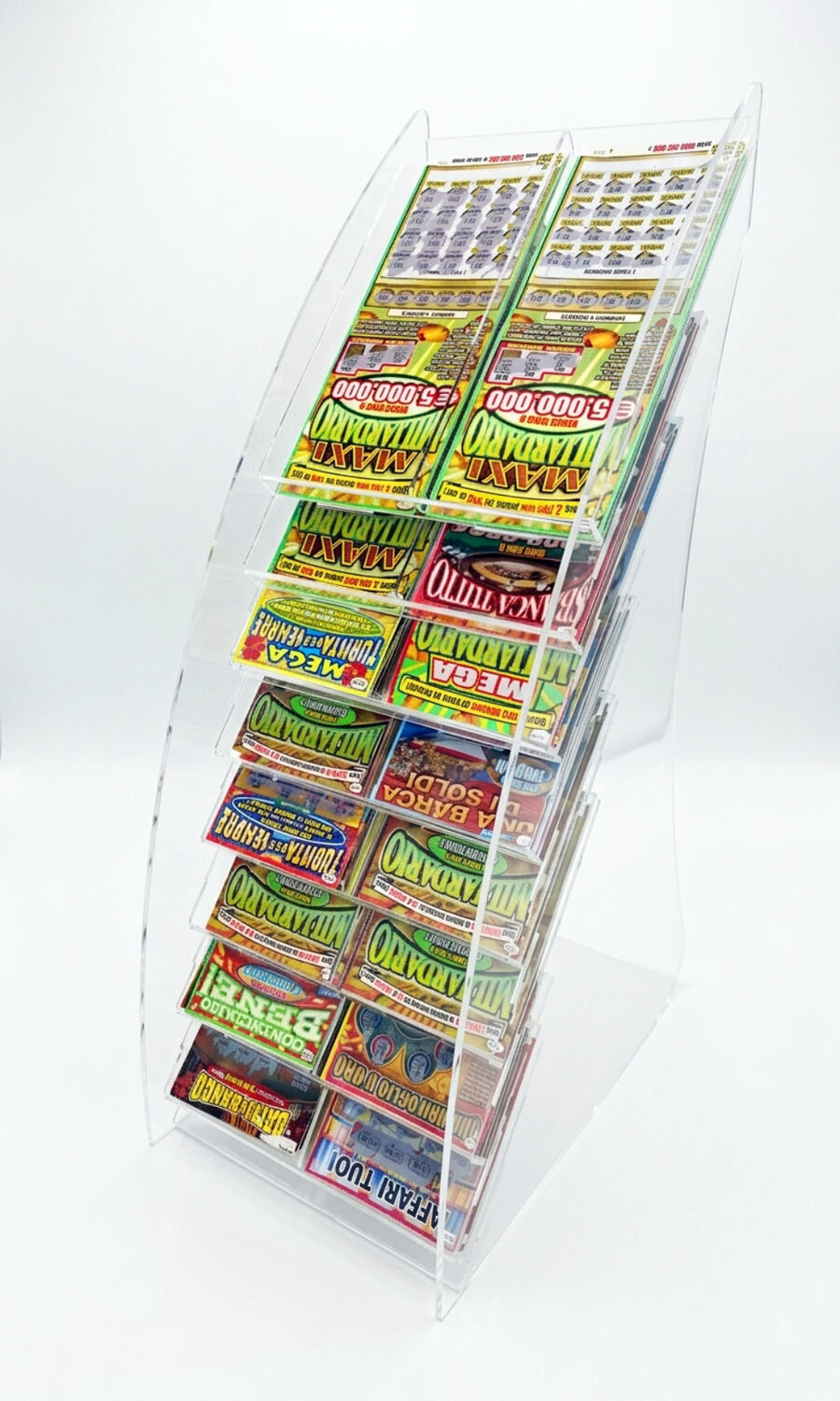 Espositore Gratta e Vinci da Banco a Cascata – 16 Tasche