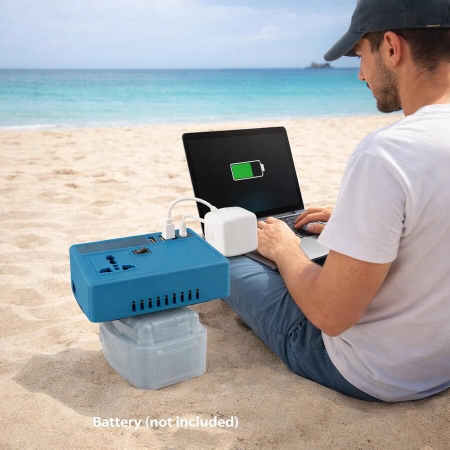 Inverter Portatile a Batteria 2 USB e 1 USB-C Convertitore da DC 21V a AC 220V