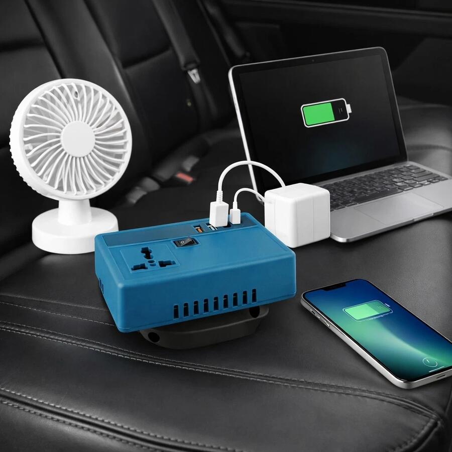 Inverter Portatile a Batteria 2 USB e 1 USB-C Convertitore da DC 21V a AC 220V