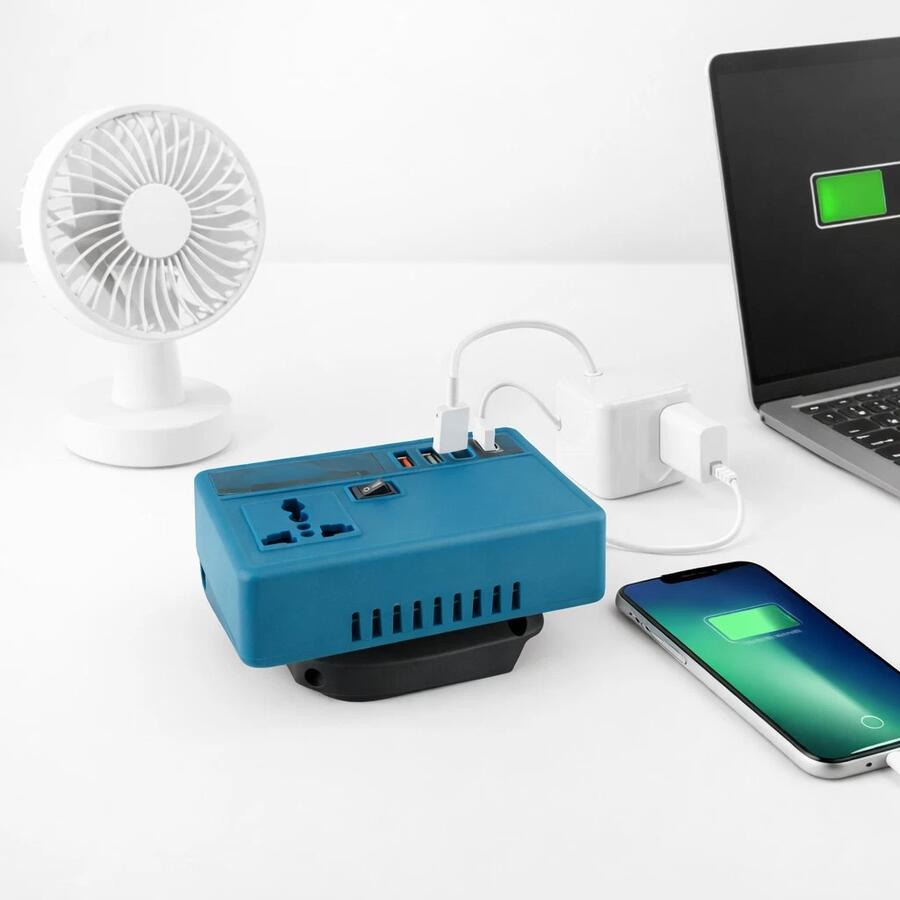 Inverter Portatile a Batteria 2 USB e 1 USB-C Convertitore da DC 21V a AC 220V