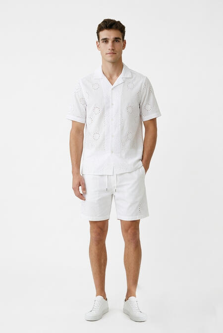 Over-d Camicia Collo Bowling Tessuto Operato Bianco