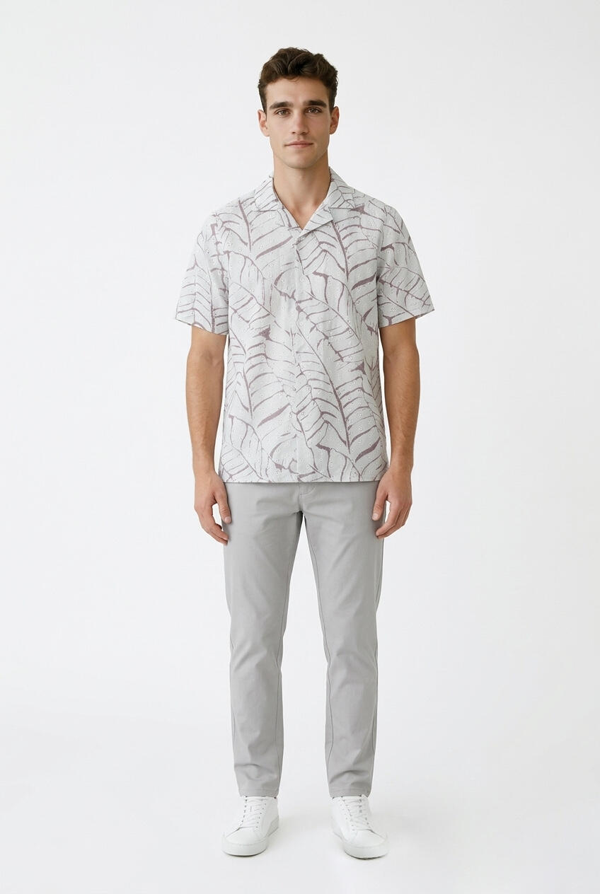 Over-d Camicia Collo Bowling Tessuto Operato Fantasia