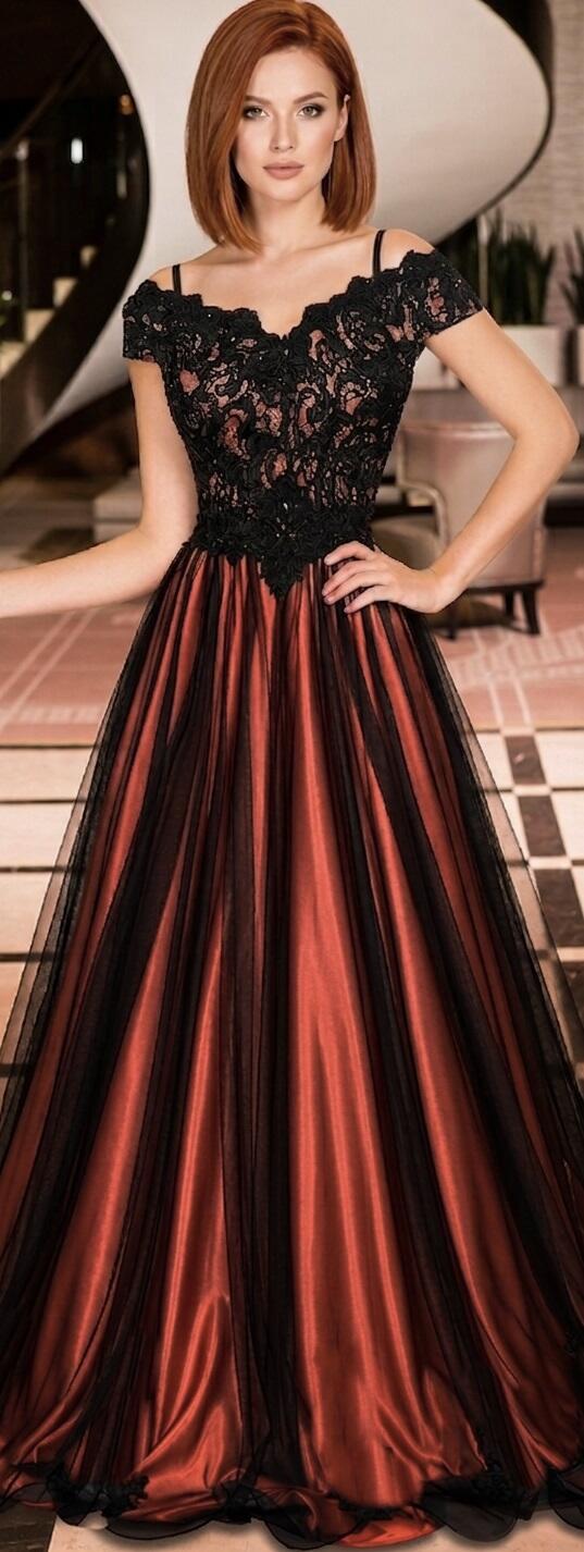 0439 LONG EMPIRE DRESS IN TULLE AND MACRAME 'LACE LINED IN CORAL COLOR SATIN