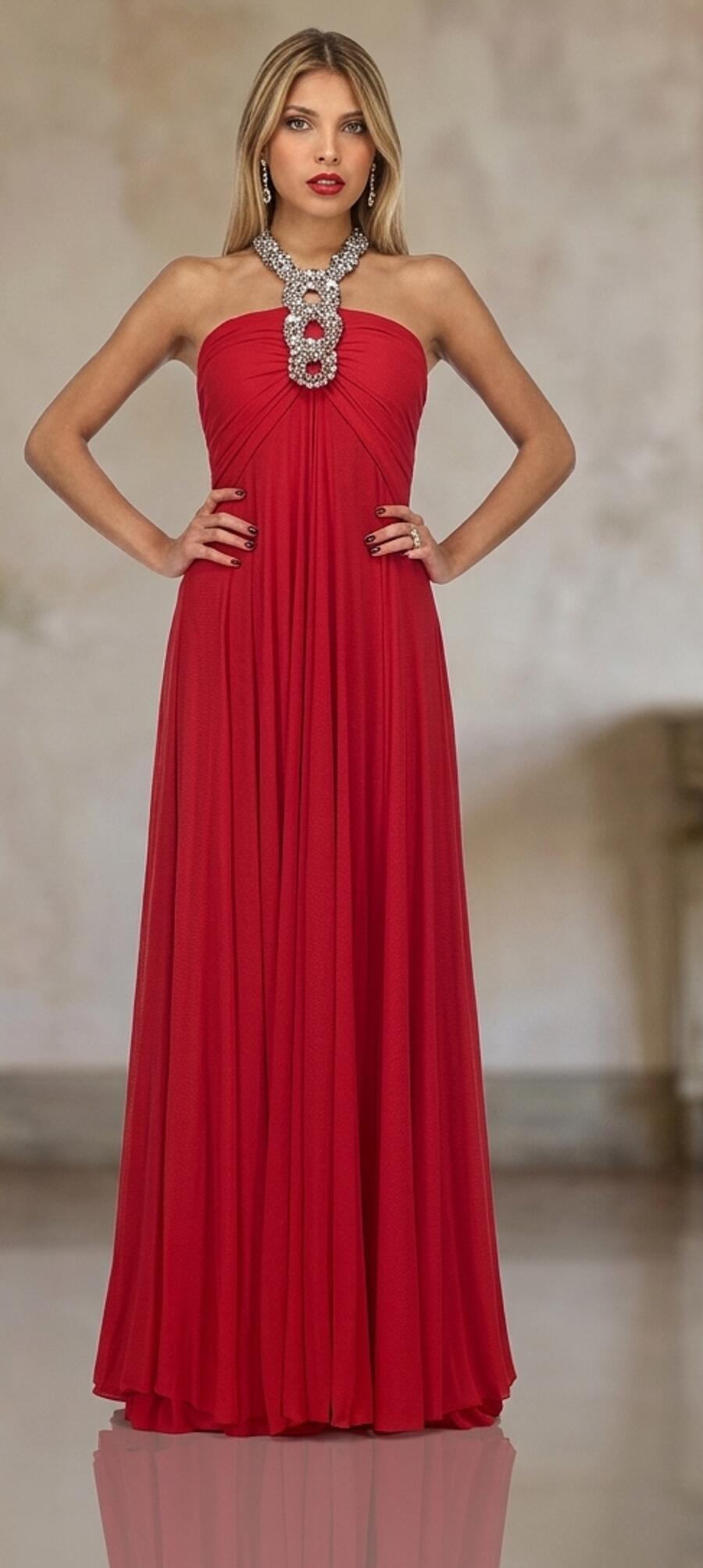 0100 Abito a impero in morbido tulle elastico foderato