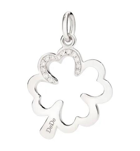 DoDo Ciondolo QUADRIFOGLIO SILHOUETTE ORO BIANCO & DIAMANTI 