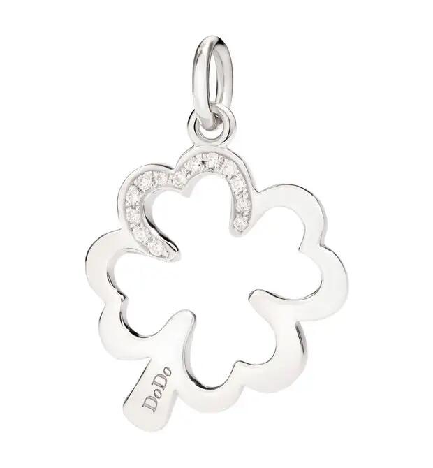 DoDo Ciondolo QUADRIFOGLIO SILHOUETTE ORO BIANCO & DIAMANTI 