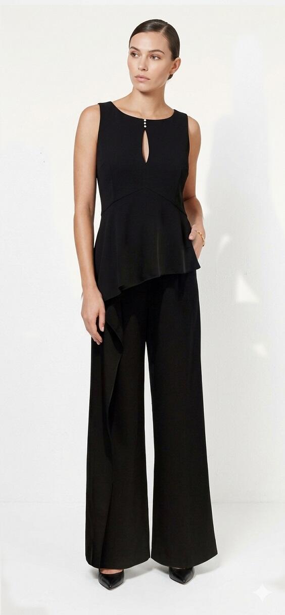 5-0016 Drop-front jumpsuit with double right side panel