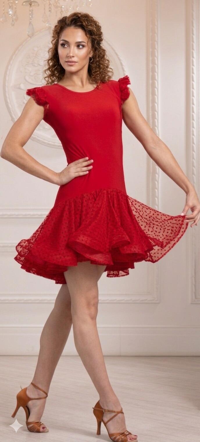 Short front and longer back ball gown with polka dot embroidered tulle skirt U654B