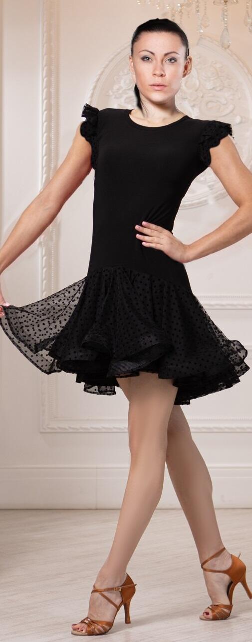 Short front and longer back ball gown with polka dot embroidered tulle skirt U654B