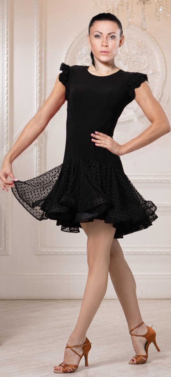 Short front and longer back ball gown with polka dot embroidered tulle skirt U654B