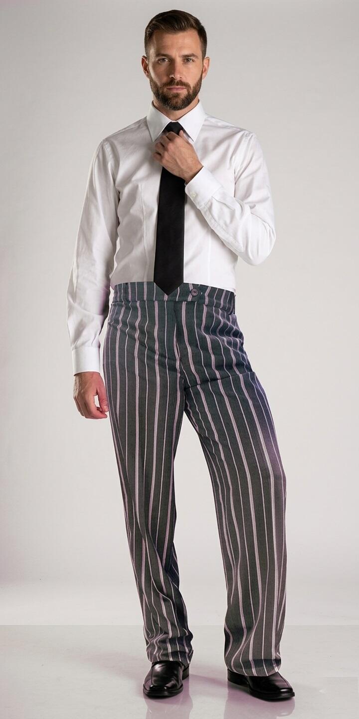 Pantaloni da ballo in tessuto gessato su fondo nero 7-0009