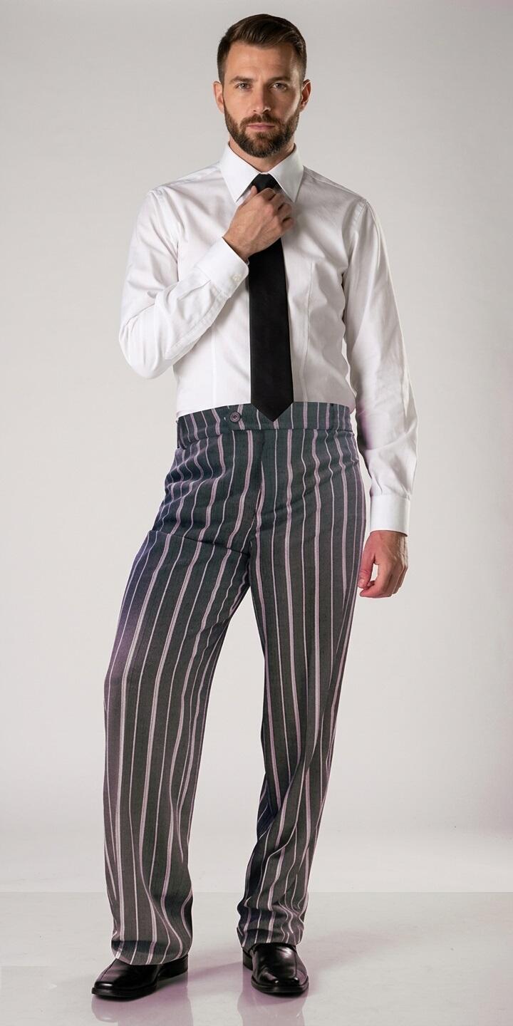 Pantaloni da ballo in tessuto gessato su fondo nero 7-0009