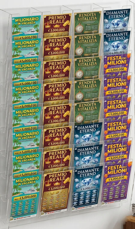 Espositore da parete per schede Lotto, Super Enalotto e Gratta e Vinci a 32 tasche