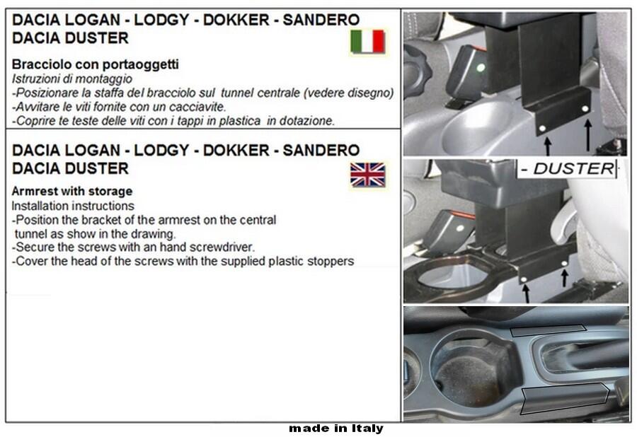 Accoudoir réglable en longueur avec porte-objet pour Dacia Duster (2010-2017)