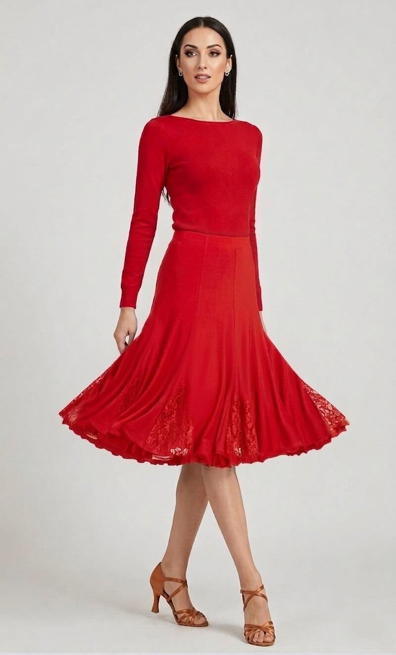 SKIRT IN MEDIAN TACTEL WITH LACE INSERTS LENGTH THE KNEE 2-0024