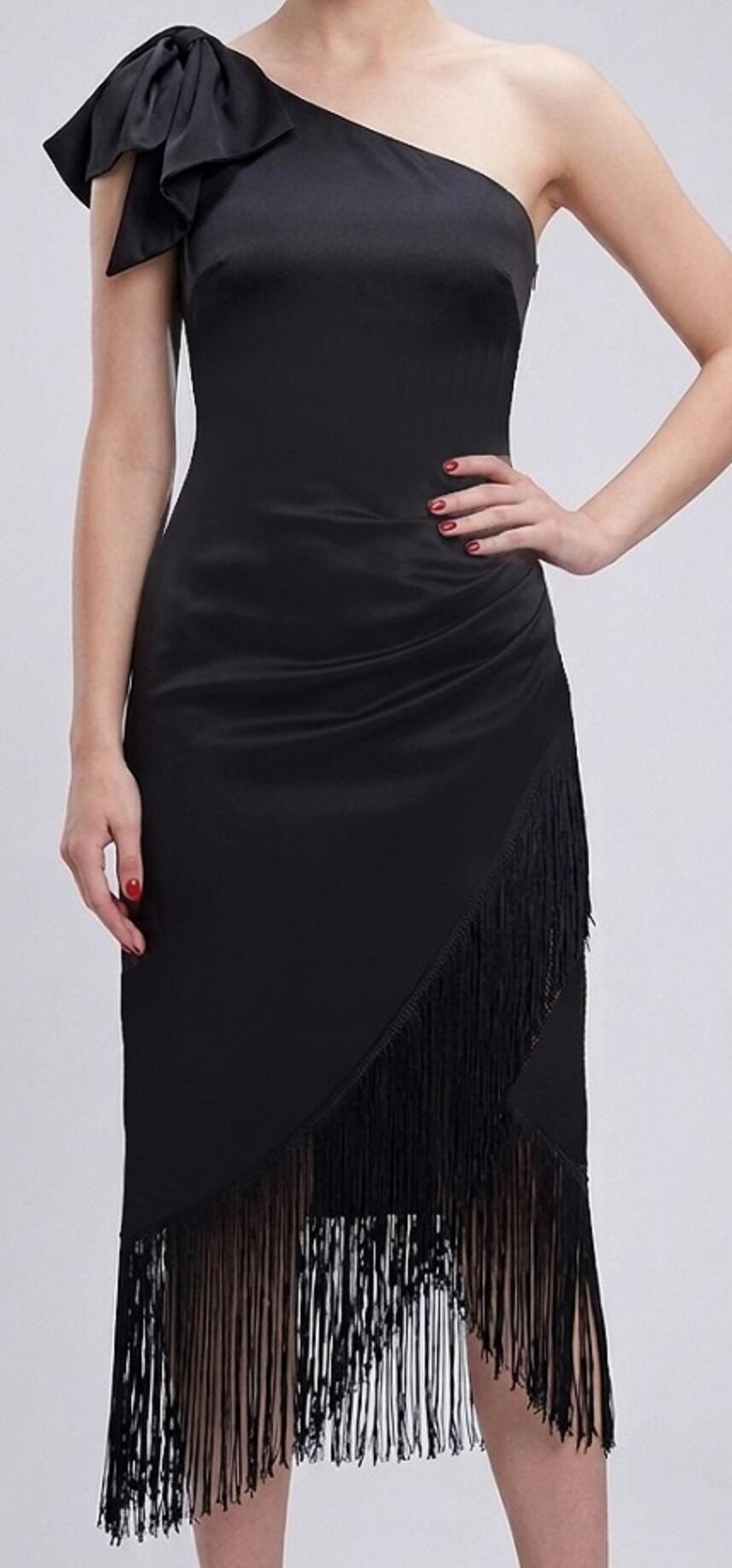 4-0151 DRESS WITH SPLIT OVERMOUNTED WITH ASYMMETRIC FRINGES