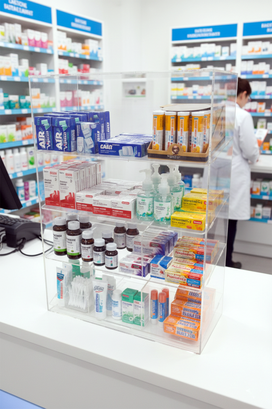 Professional Plexiglass Display Stand – 4 Shelves – Made in Italy