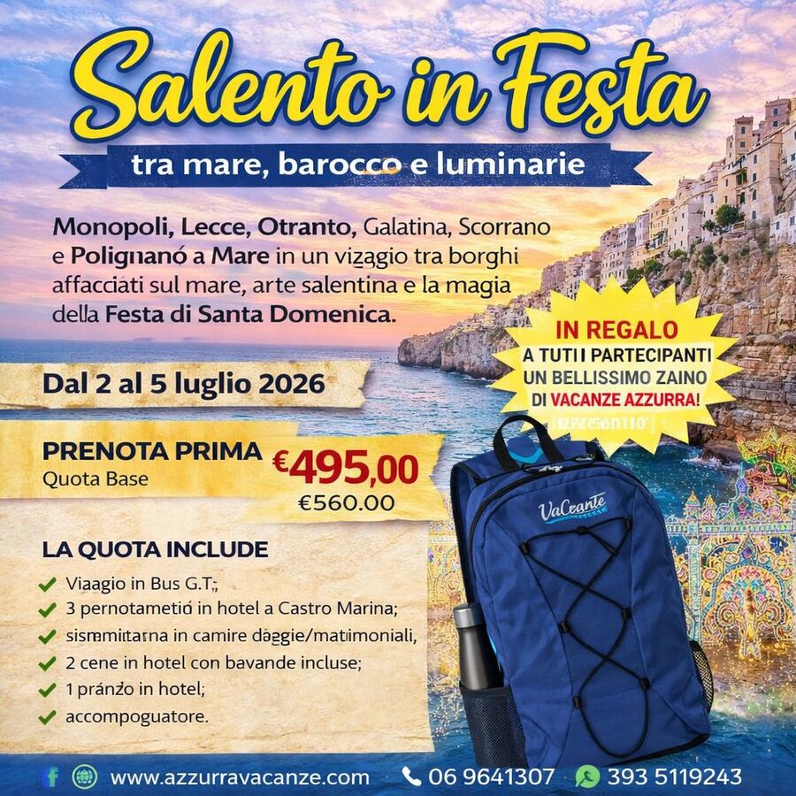 2 LUGLIO 2026 TOUR 4 GIORNI PUGLIA IN FESTA