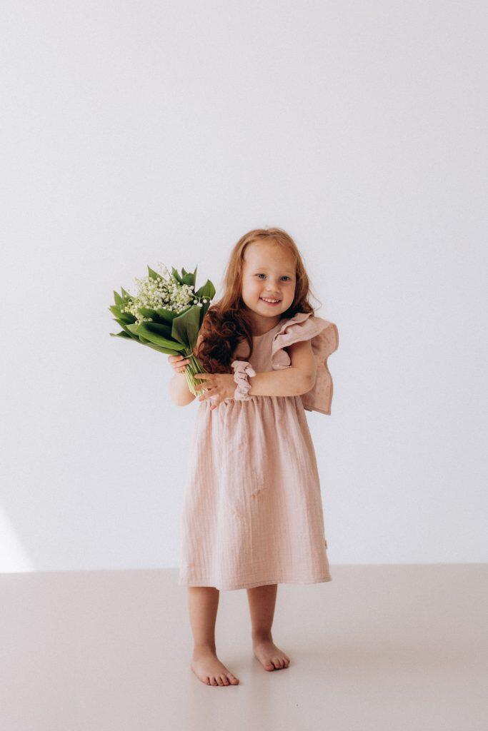 Abitino in Mussola di Cotone Organico con Ruffles – Light Old Pink