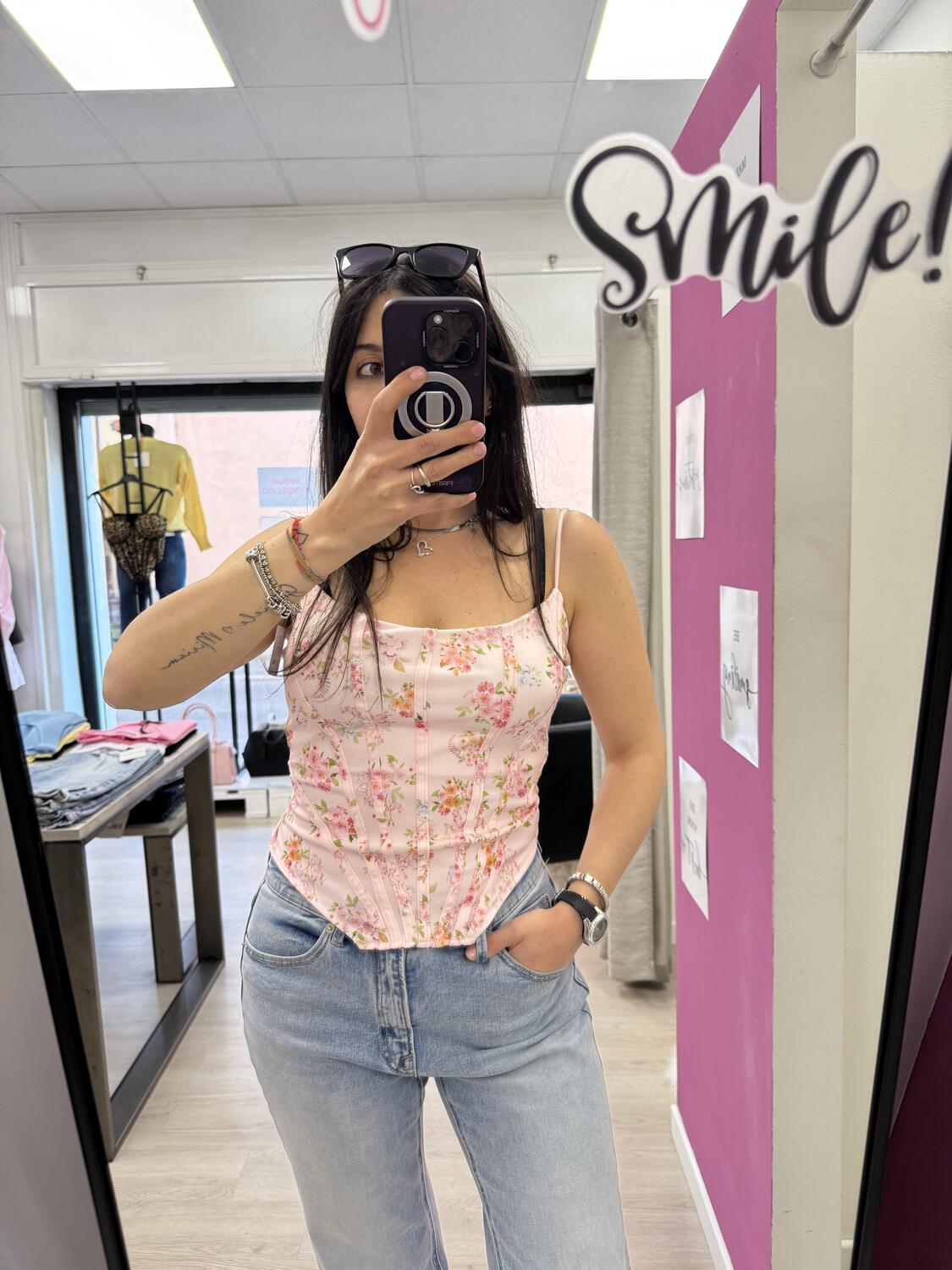 NOVITÀ Top effetto corsetto a fiorellini