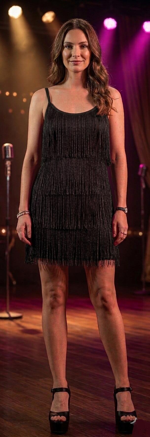 CHARLESTON ABITO A FRANGE BASIC CON SPALLINE FINI E SCHIENA COPERTA 40001