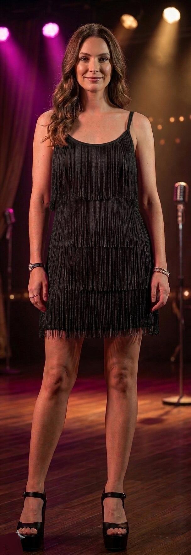 CHARLESTON ABITO A FRANGE BASIC CON SPALLINE FINI E SCHIENA COPERTA 40001