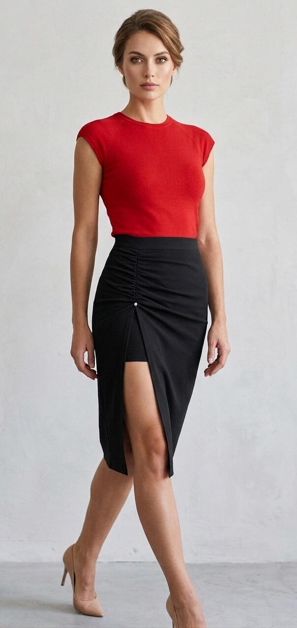 2-004802 ARGENTINE TANGO PENCIL SKIRT WITH SIDE SPLIT WITH DRAWSTRING