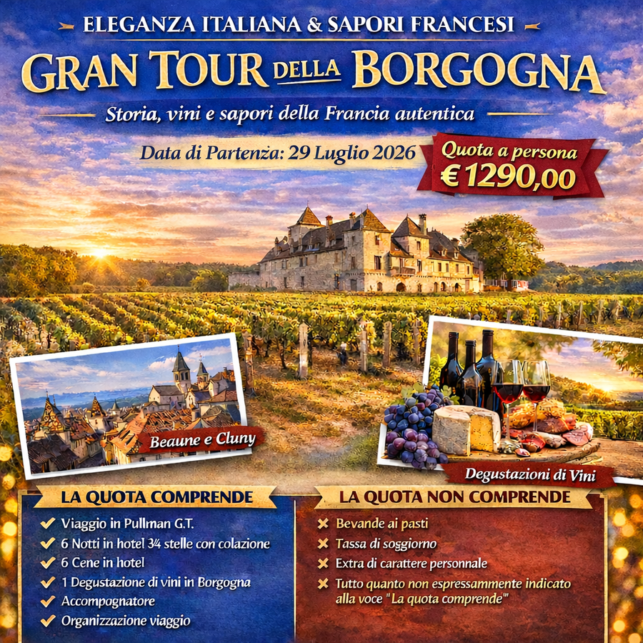29 LUGLIO 2026 TOUR 7 GIORNI IN BORGOGNA