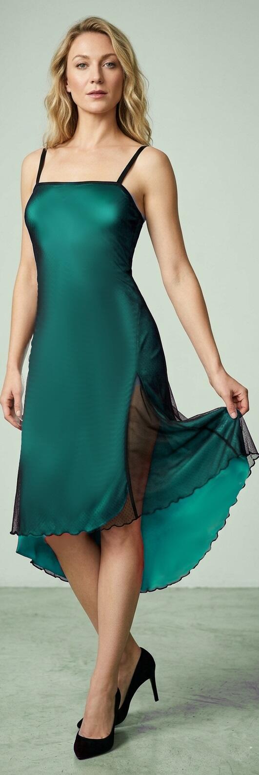 TANGO DRESS DOUBLE WITH BLACK TULLE AND BACKGROUND TURQUOISE 4-0010A