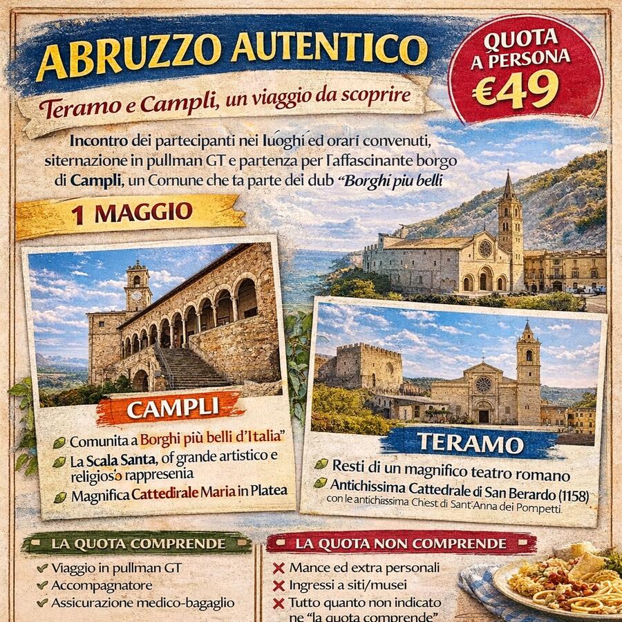 01 MAGGIO 2026 TOUR 1 GIORNO TERAMO E CAMPLI