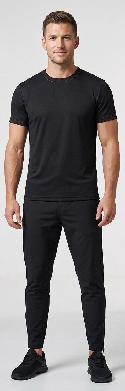 Maglia con collo rotondo per ballo Tec-fit elastica a maniche corte con bordini rossi 12-0009