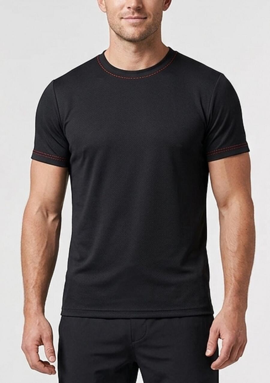 Maglia con collo rotondo per ballo Tec-fit elastica a maniche corte con bordini rossi 12-0009