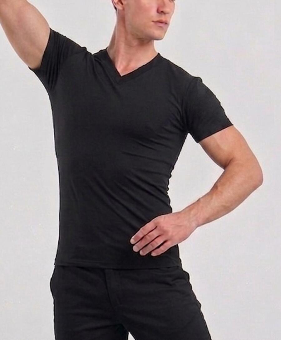 12-0007 V-NECK SWEATER IN SHORT-SLEEVED ELASTIC TECHNICAL FABRIC