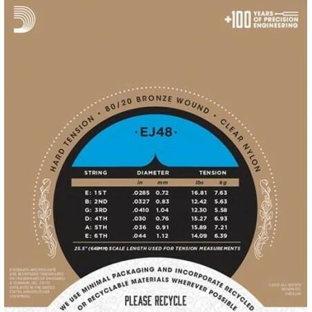 D'Addario EJ48 80/20 Bronze Pro-Arte Nylon Classical Guitar Strings Hard Tension