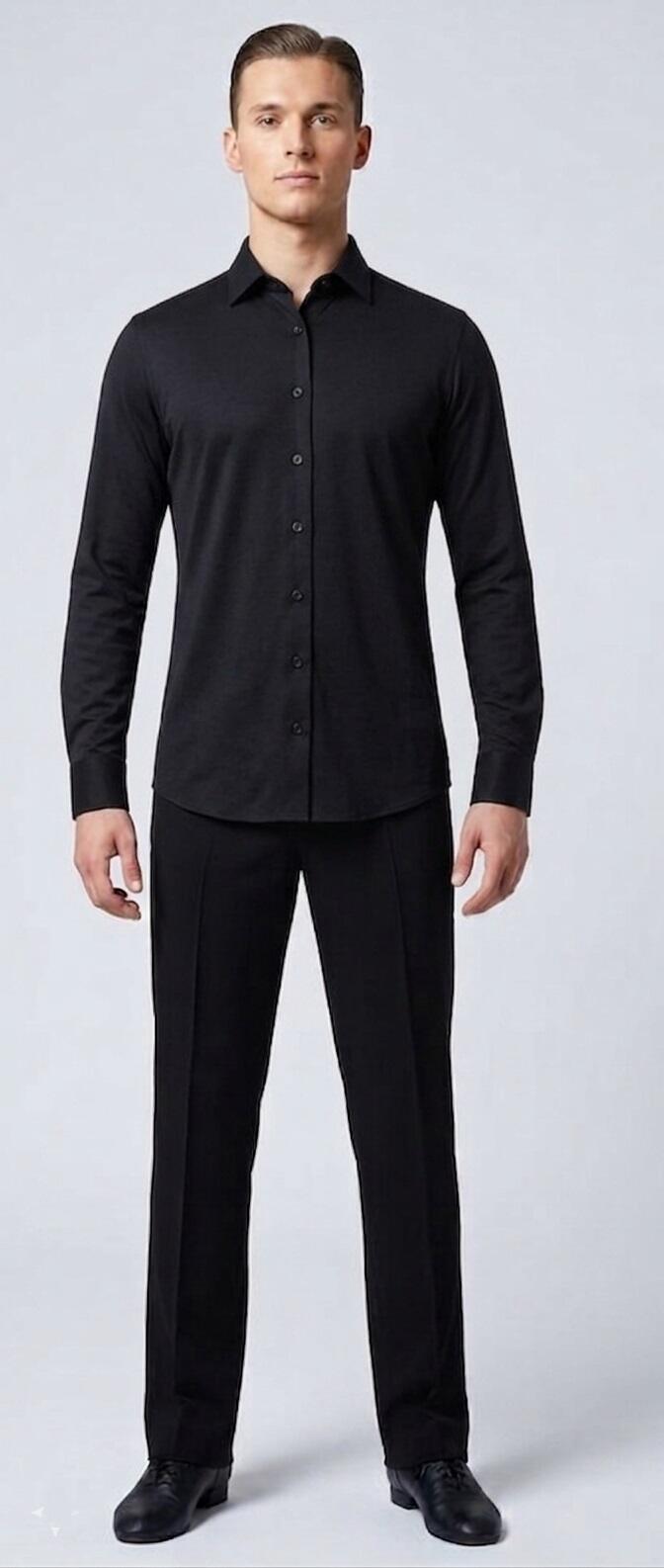 Black elastic viscose dance shirt 9-0012