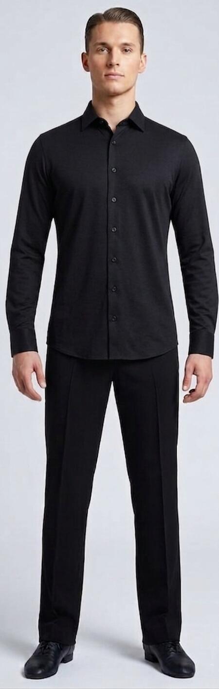 Camicia da ballo nera in viscosa regolare non elastica 9-0012