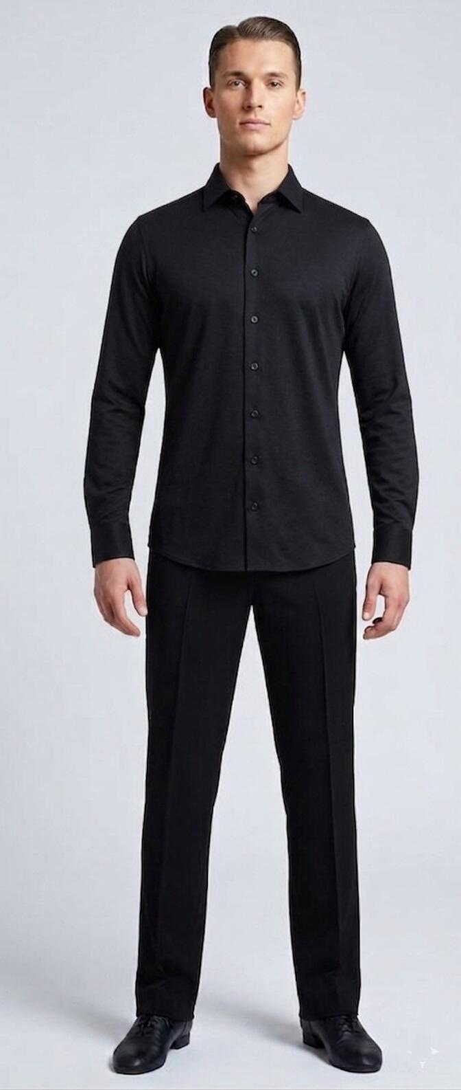 Black elastic viscose dance shirt 9-0012