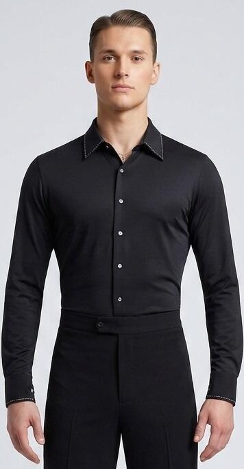 Slim fit dance shirt with silver stitching in stretch technical fabric 9-0013A