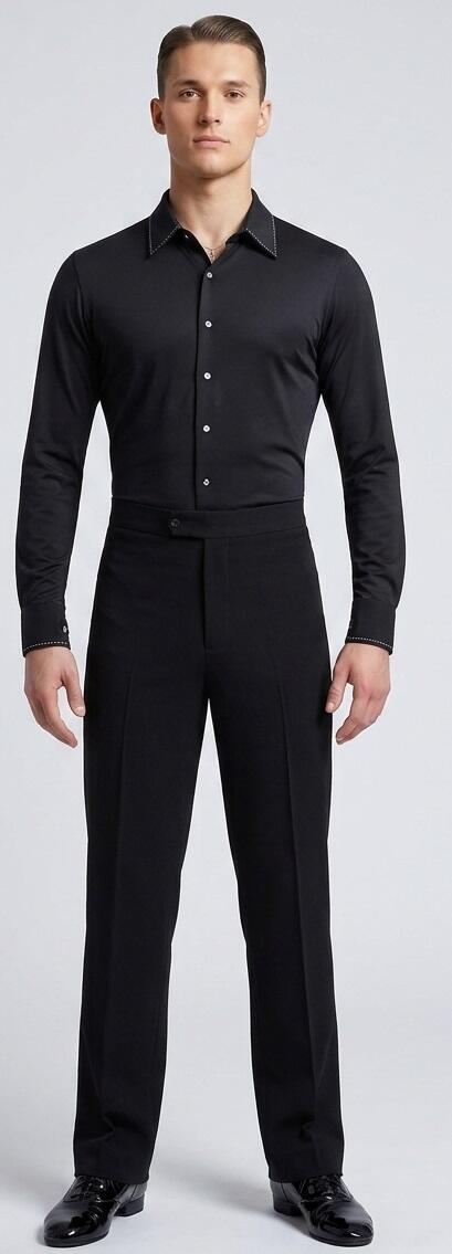 Slim fit dance shirt with silver stitching in stretch technical fabric 9-0013A