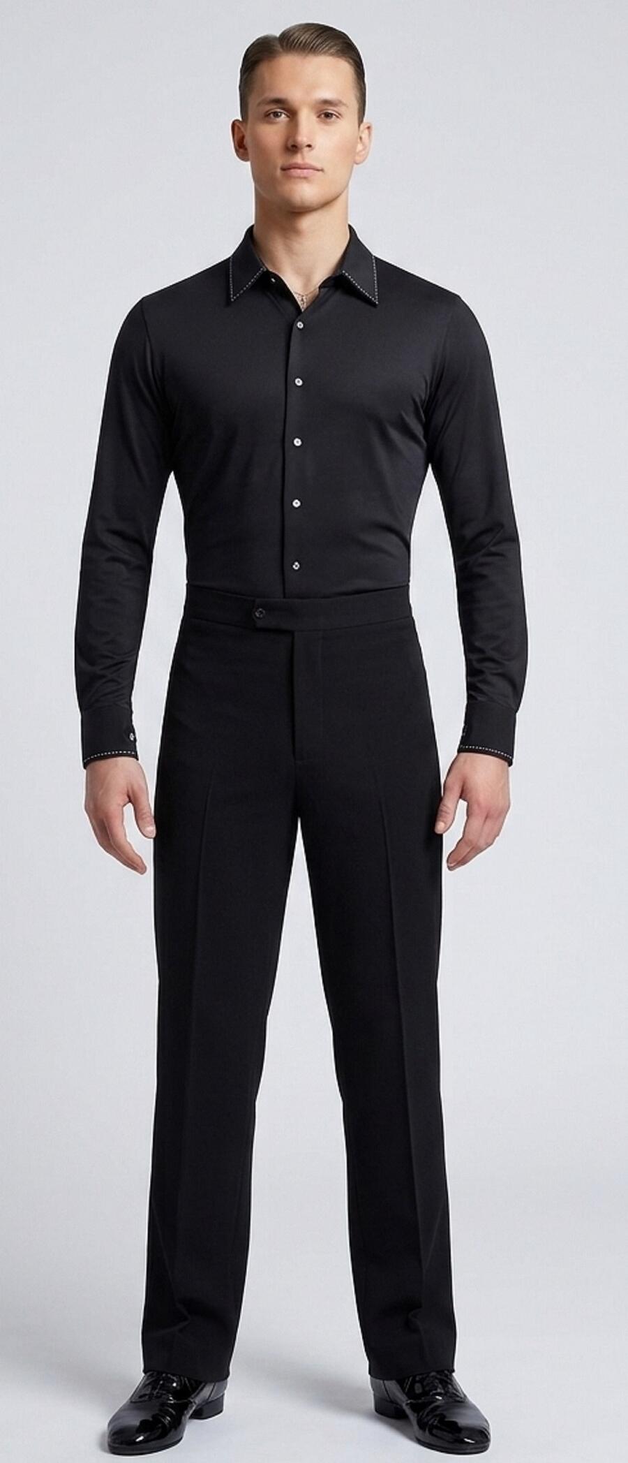 Slim fit dance shirt with silver stitching in stretch technical fabric 9-0013A