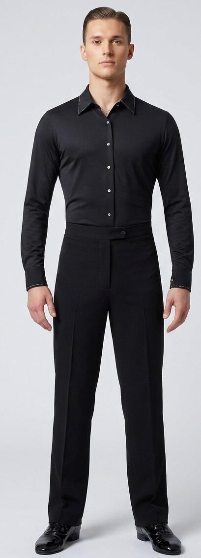 Slim fit dance shirt with silver stitching in stretch technical fabric 9-0013A