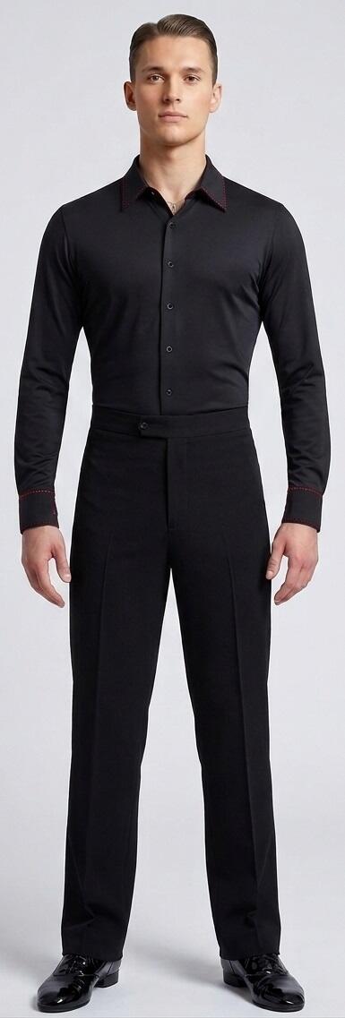 Camicia da ballo nera in viscosa normale non slim con cuciture rosse 9-0012R