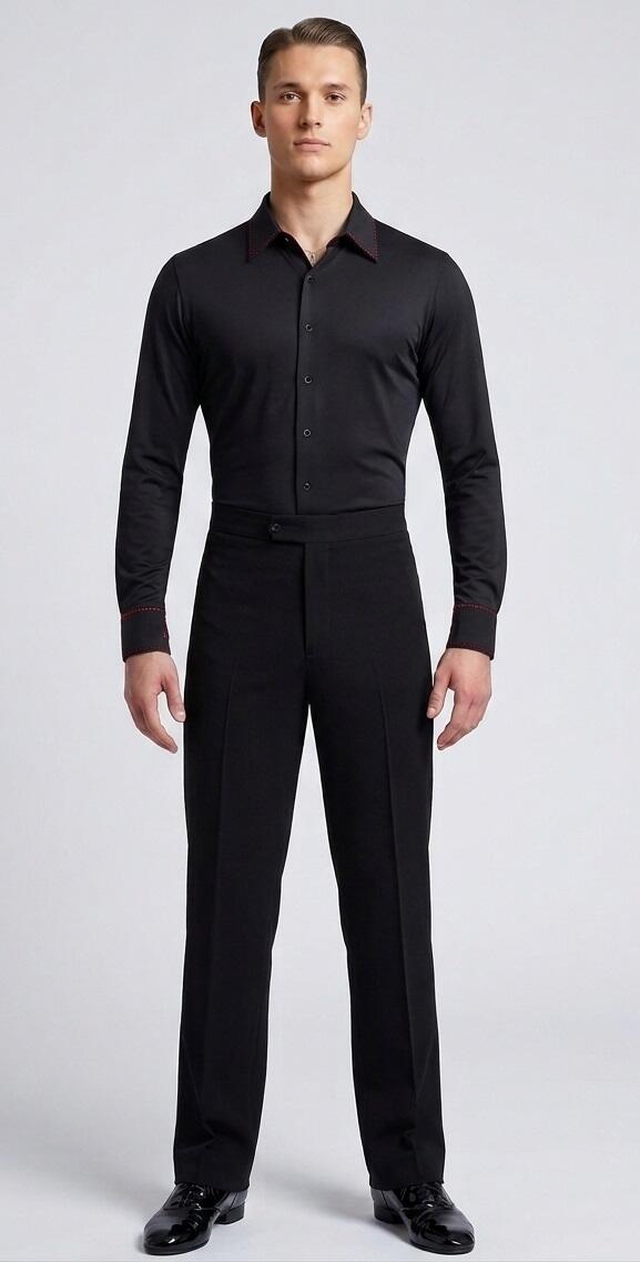 Black Viscose Dance Shirt with Red Stitching 9-0012R