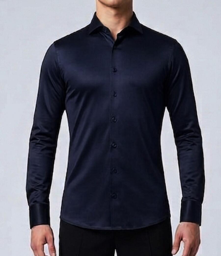 SLIM BLUE NAVY DANCE SHIRT IN STRETCH TECHNICAL FABRIC 9-0010