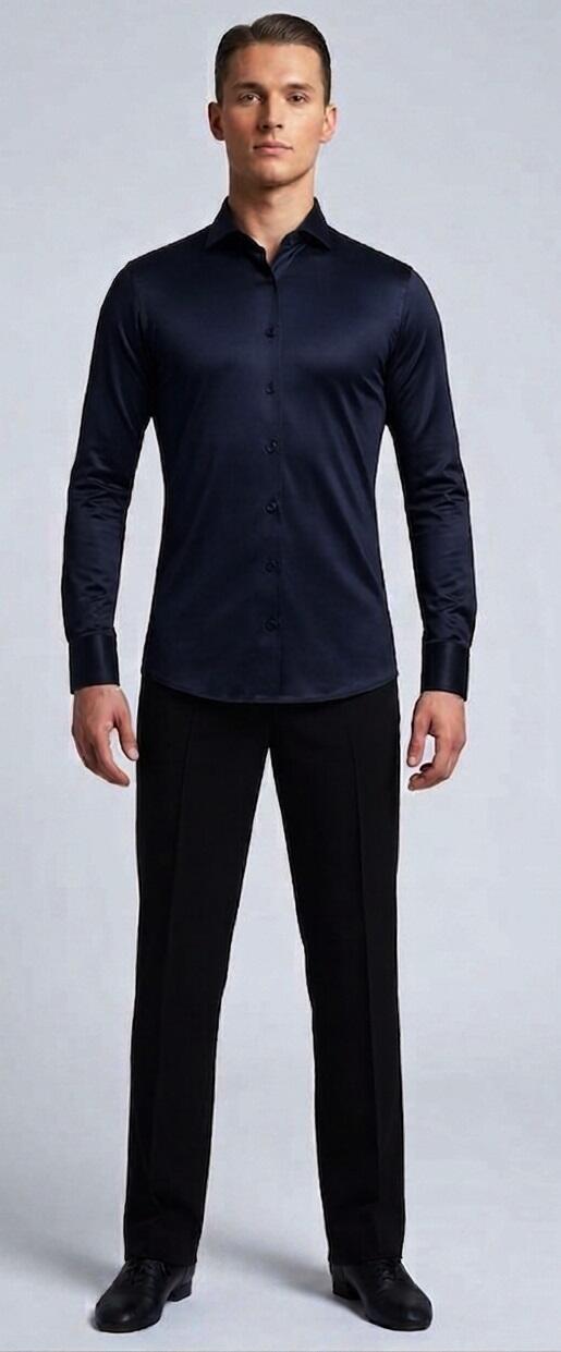 SLIM BLUE NAVY DANCE SHIRT IN STRETCH TECHNICAL FABRIC 9-0010