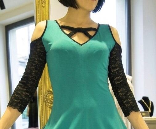DRESS DANCE MINT GREEN WITH SLEEVES AND BACK COTTON LACE 4-0032 GREEN MINT